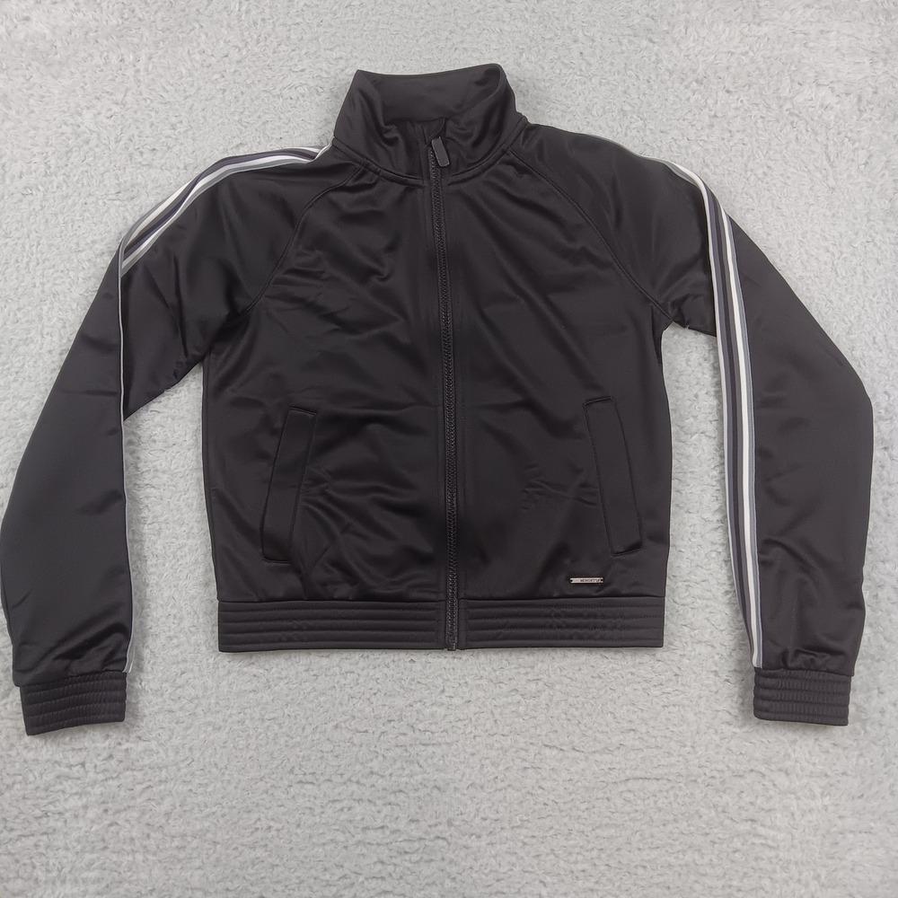 Mondetta Track Jacket Womens Small Black Striped Full Zip Mock Neck Athletic